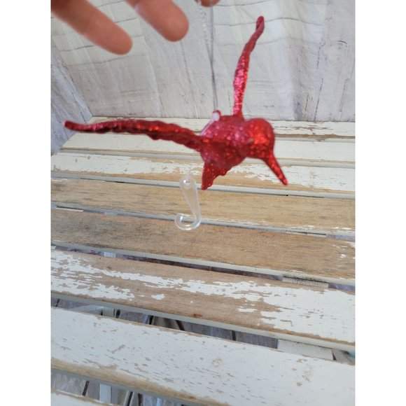Red hummingbird bird glitter ornament Xmas holiday tree - Picture 2 of 6